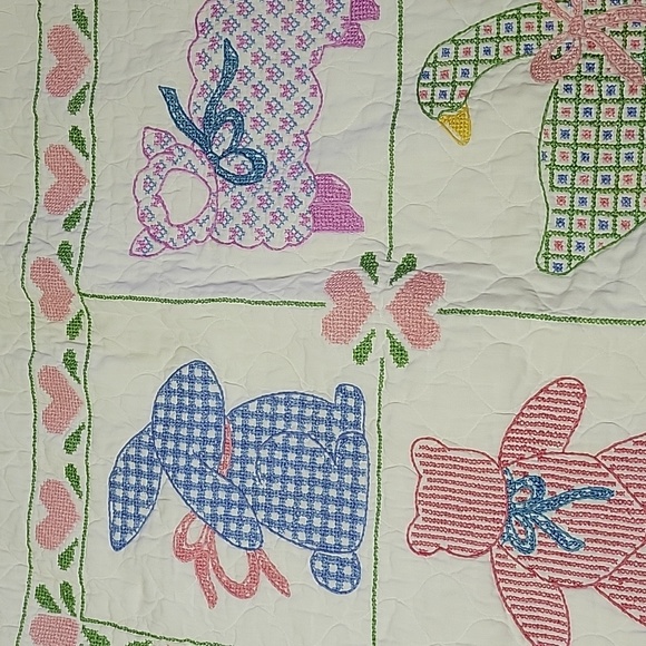 Hand Crafted Bedding Hand Cross Stitched Baby Quilt Poshmark